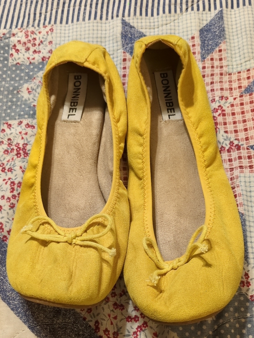 BONNIBEL Yellow Suede Ballet Flats - Women's Casual Slip-On